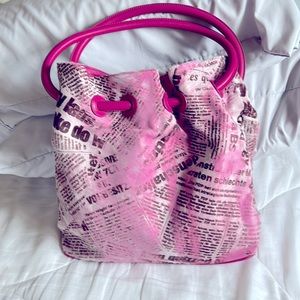 Donald J Pliner couture pink leather pony hair bucket bag one zip pocket